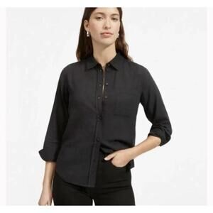 Everlane Women’s The Soft Cotton Gauze Shrunken Blouse Black Size 4 Long Sleeve